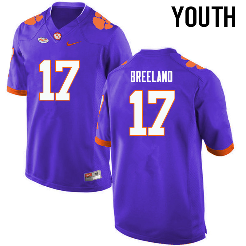 Youth Clemson Tigers #17 Bashaud Breeland College Football Jerseys-Purple - Click Image to Close